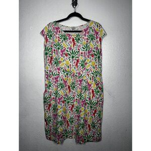 Boden Florrie Dress Green Pink Sz 16-18 Bird Cap Sleeve Jersey